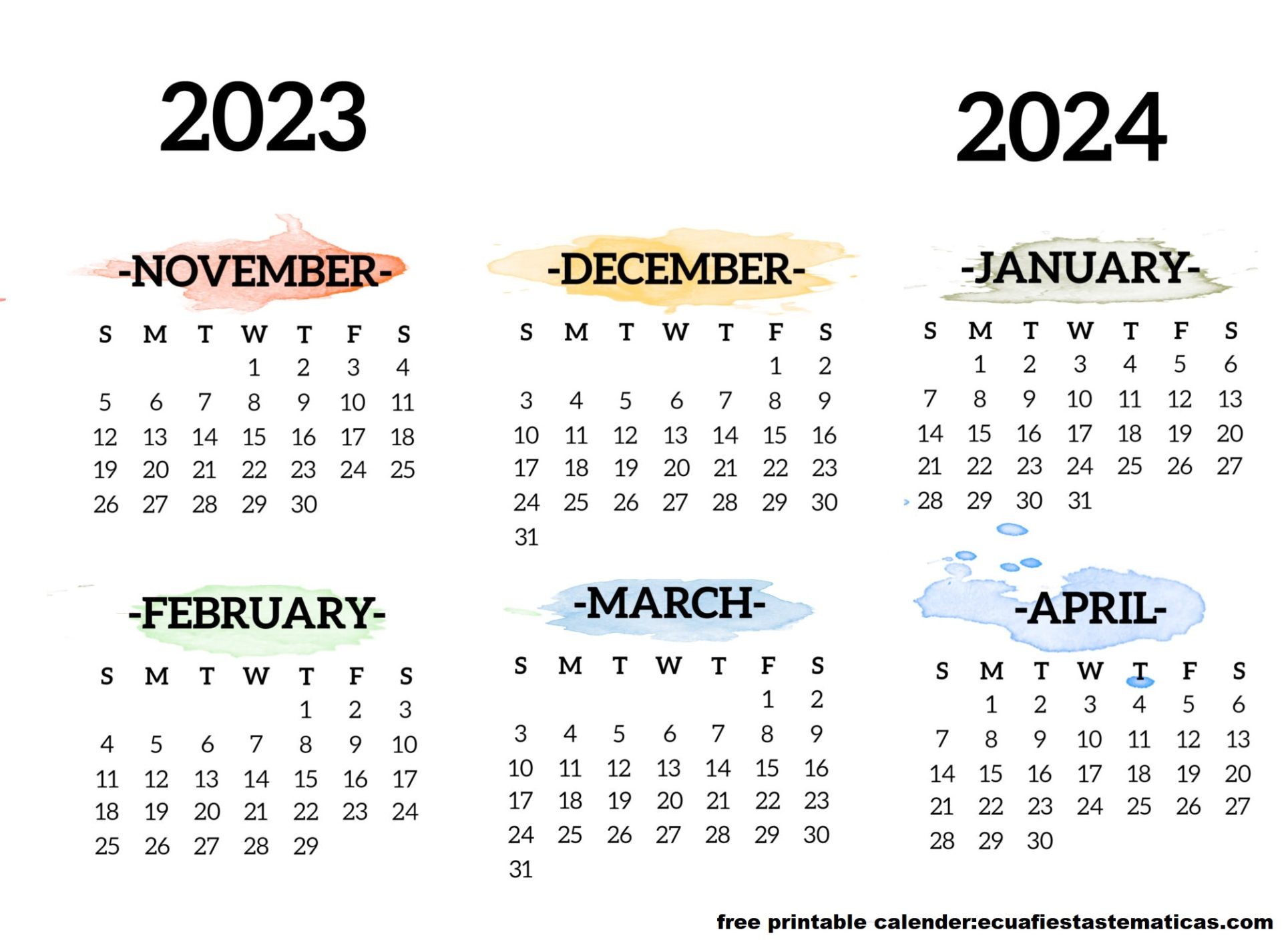 2023 2024 One Page School Calendar watercolor