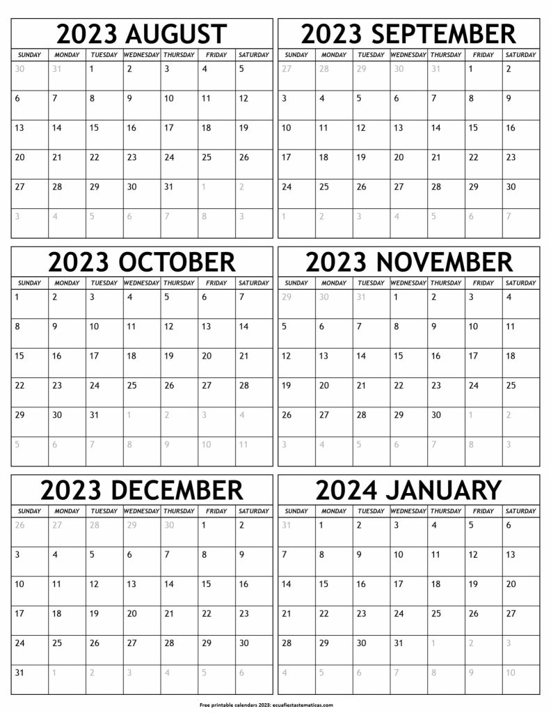 August 2023 To January 2024 Calendar Templates