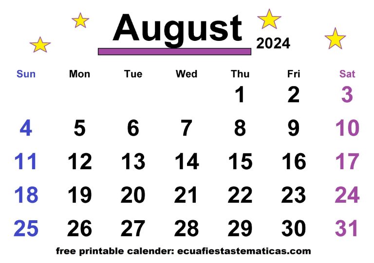 August 2024 Calendar with star
