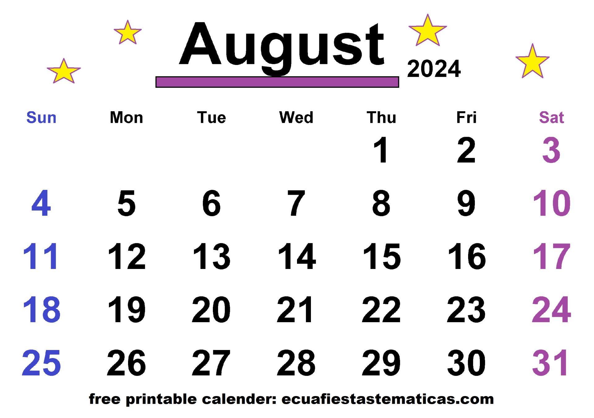August 2024 Calendar with star