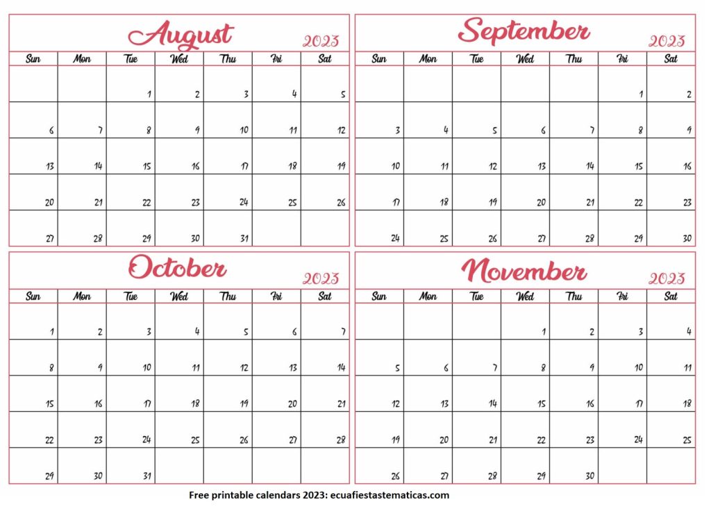 August to November Calendar 2023