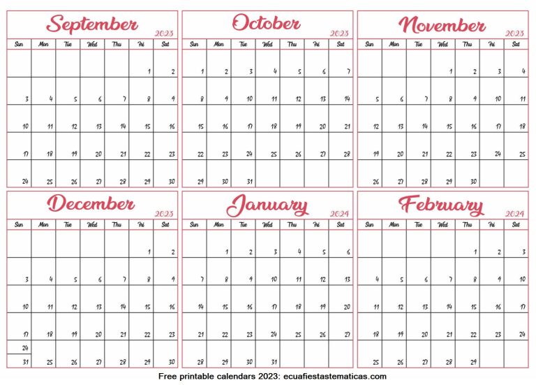 Calendar 2023 September to February 2024