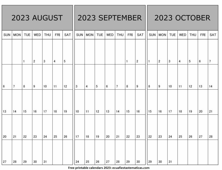 Calendar August September October 2023