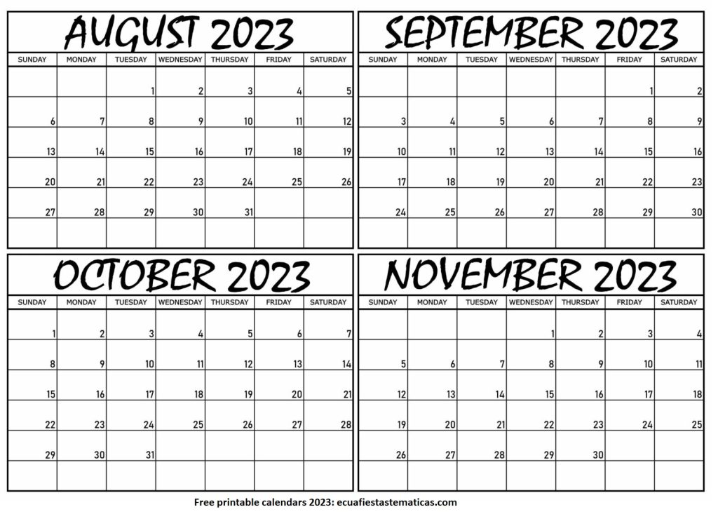 August to November 2023 Calendar