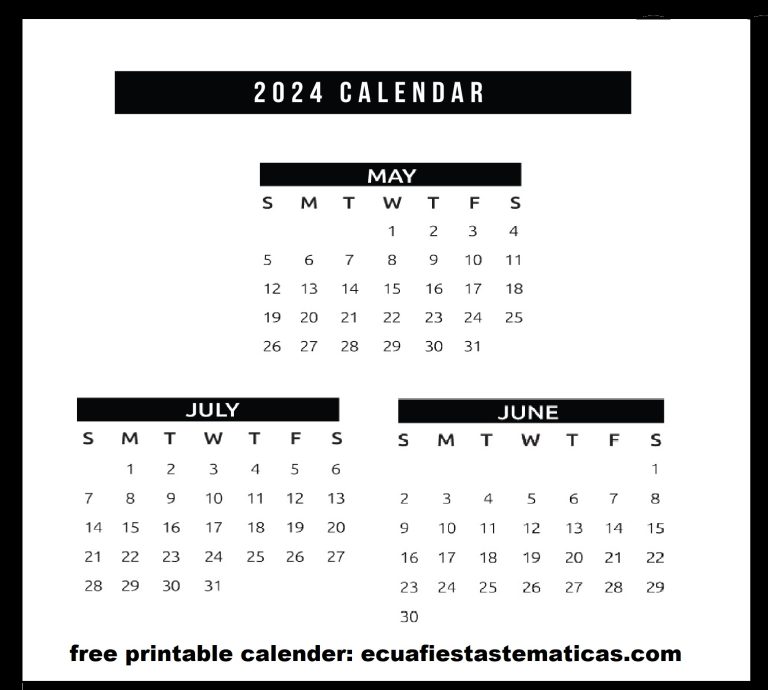 Calendar May to july 2024 template