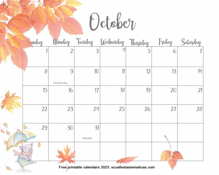 Cute October Calendar 2023
