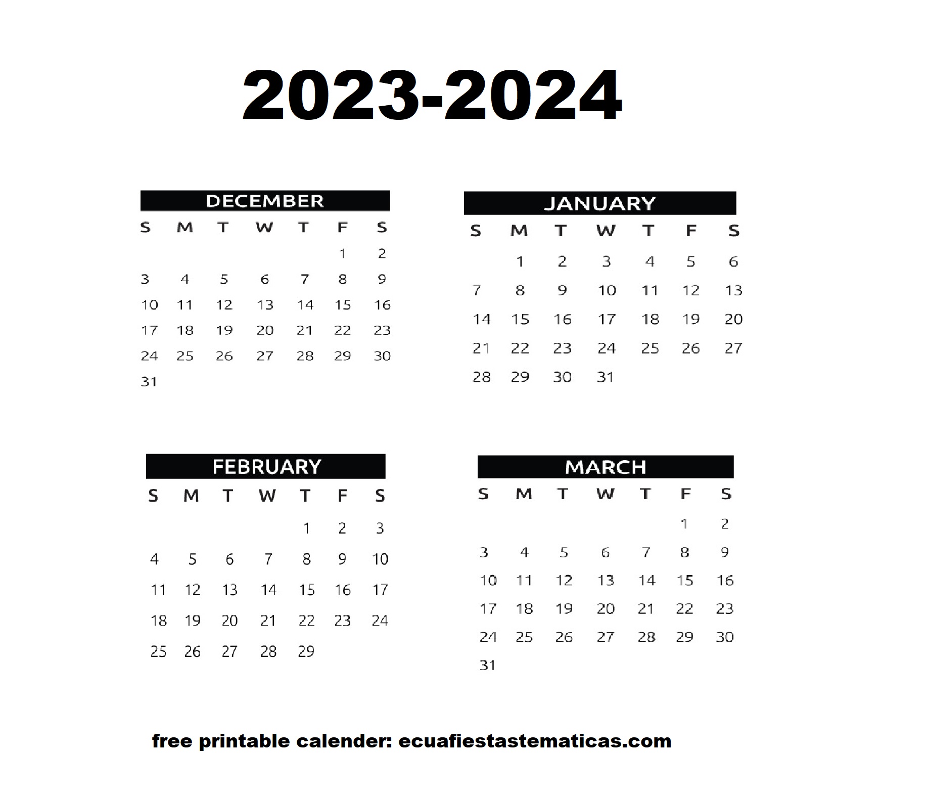 December to March 2023 2024 Calendar