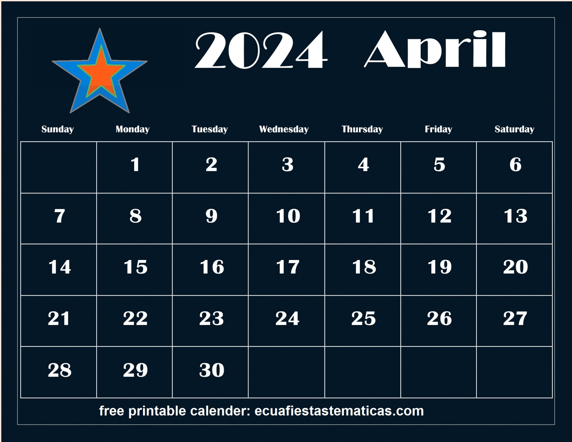 Download April 2024 Calendar Printable