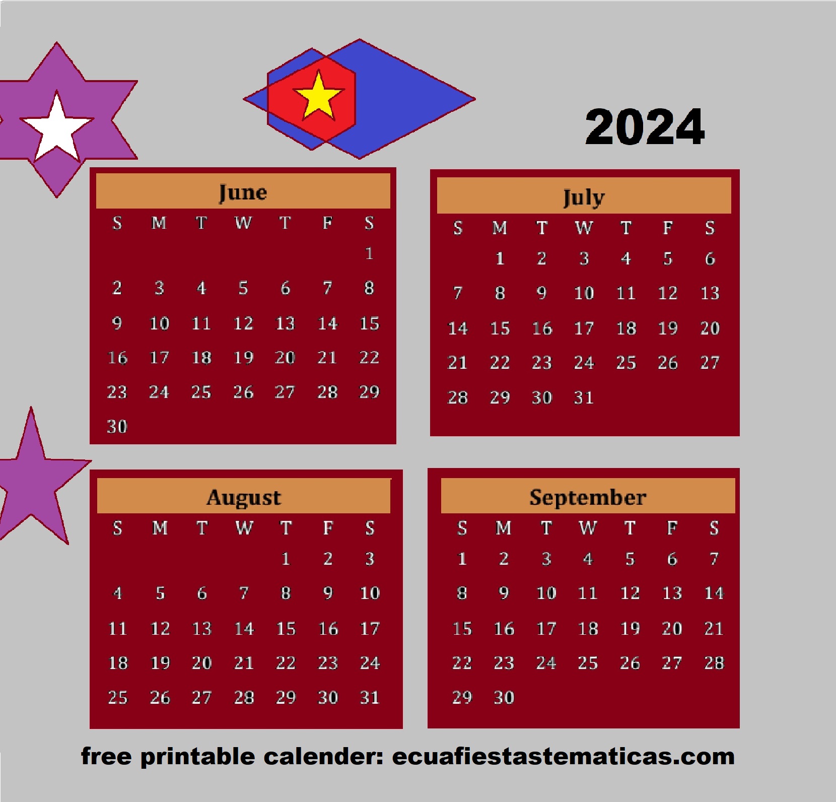 June To September Calendar 2024