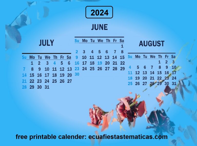 June to August calendar 2024 Template