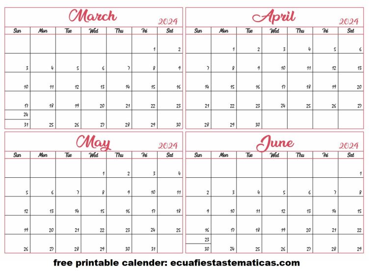 March to June Calendar 2024