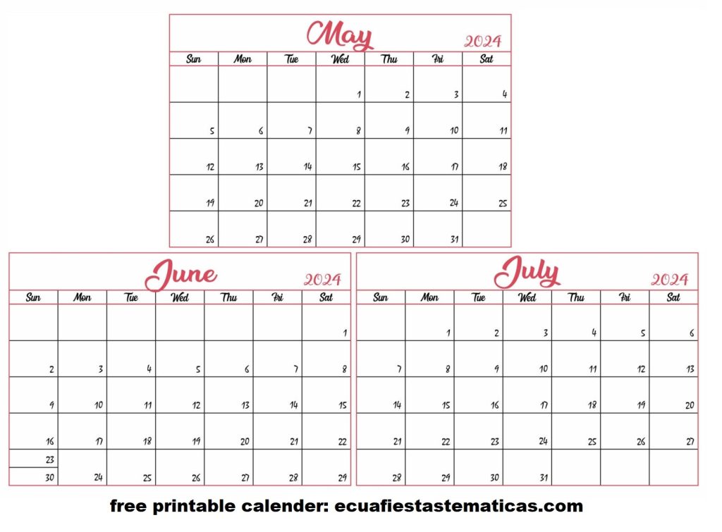 May june and july calendar 2024