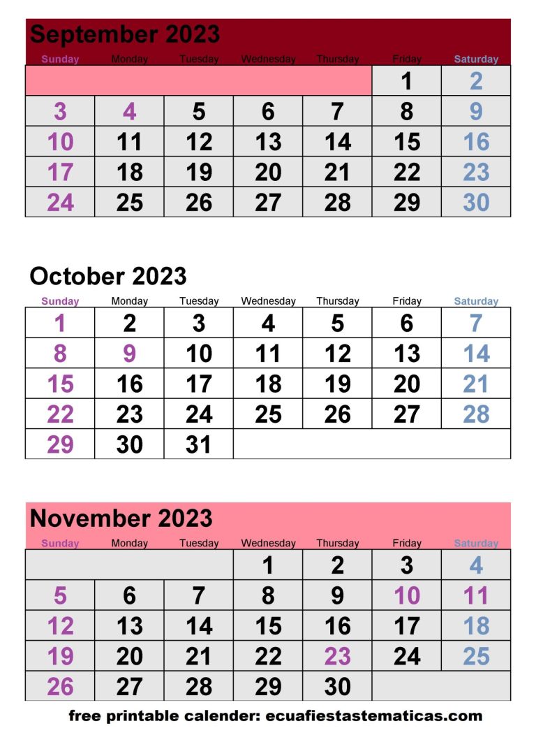 September October Calendar November 2023