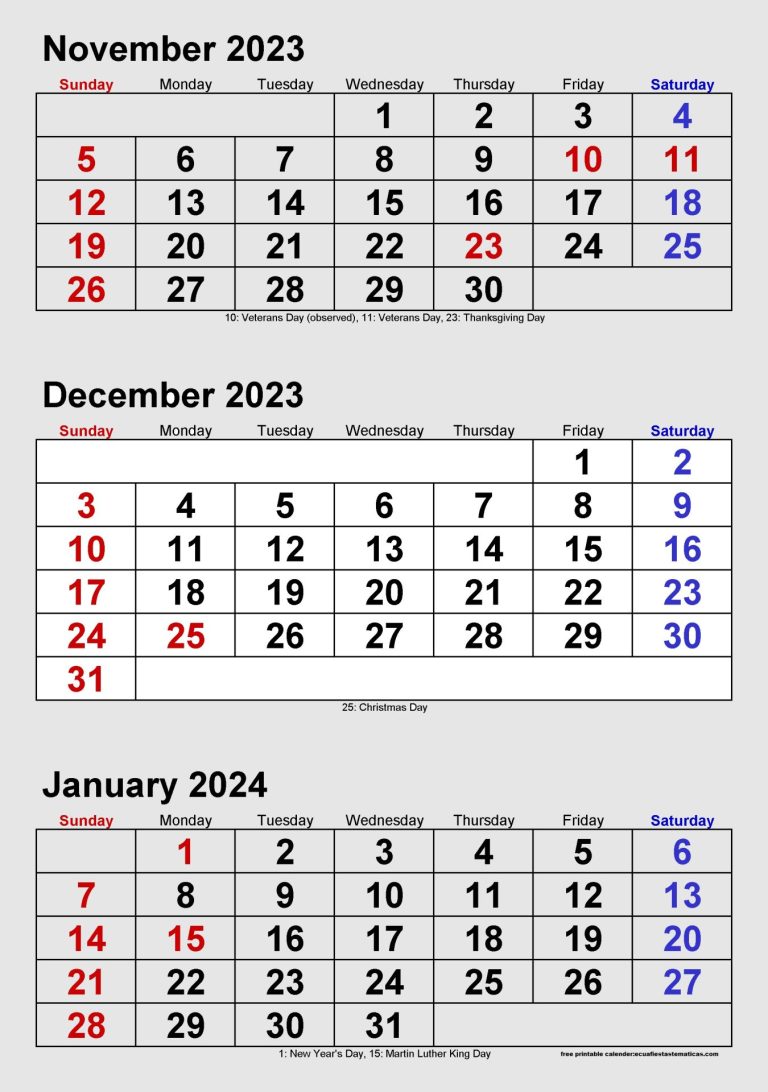 calendar 2023 november december