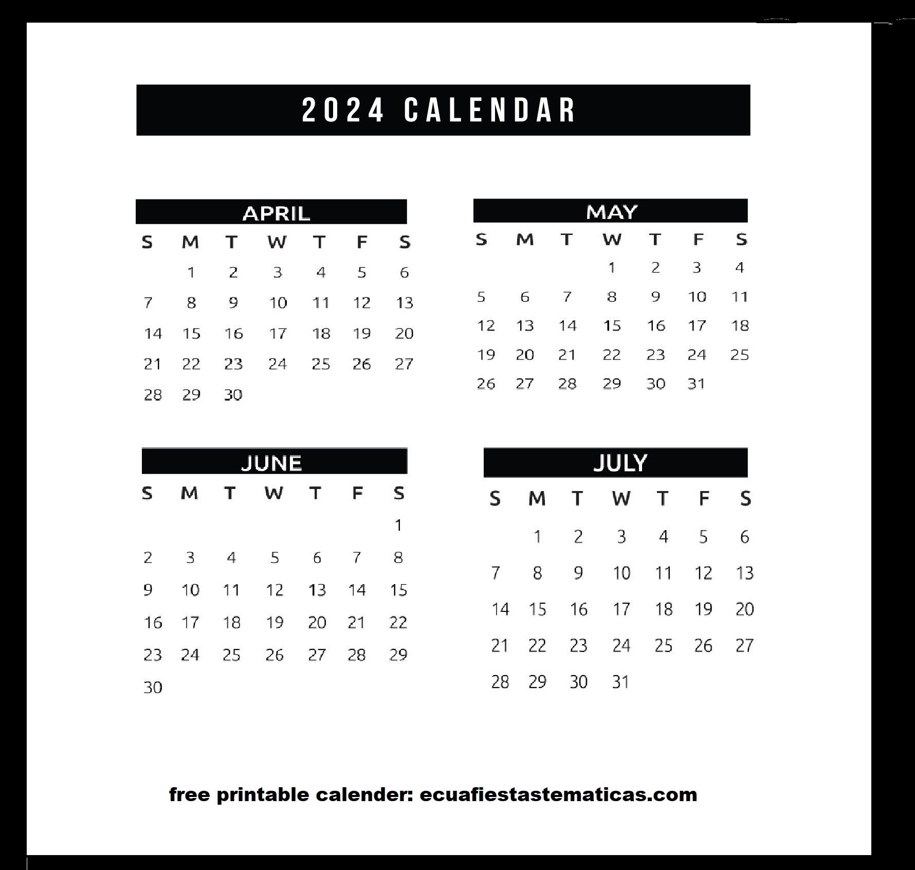 four month calendar 2024
