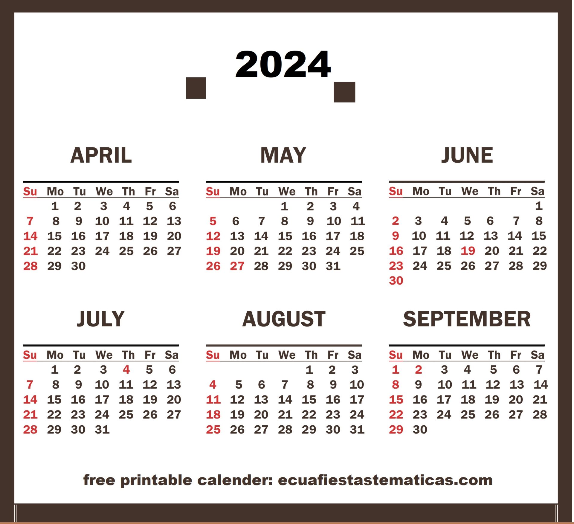 printable calendar 2024 April to September