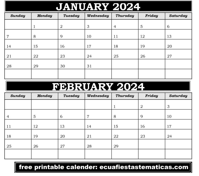 Free January to February 2024 calendar template