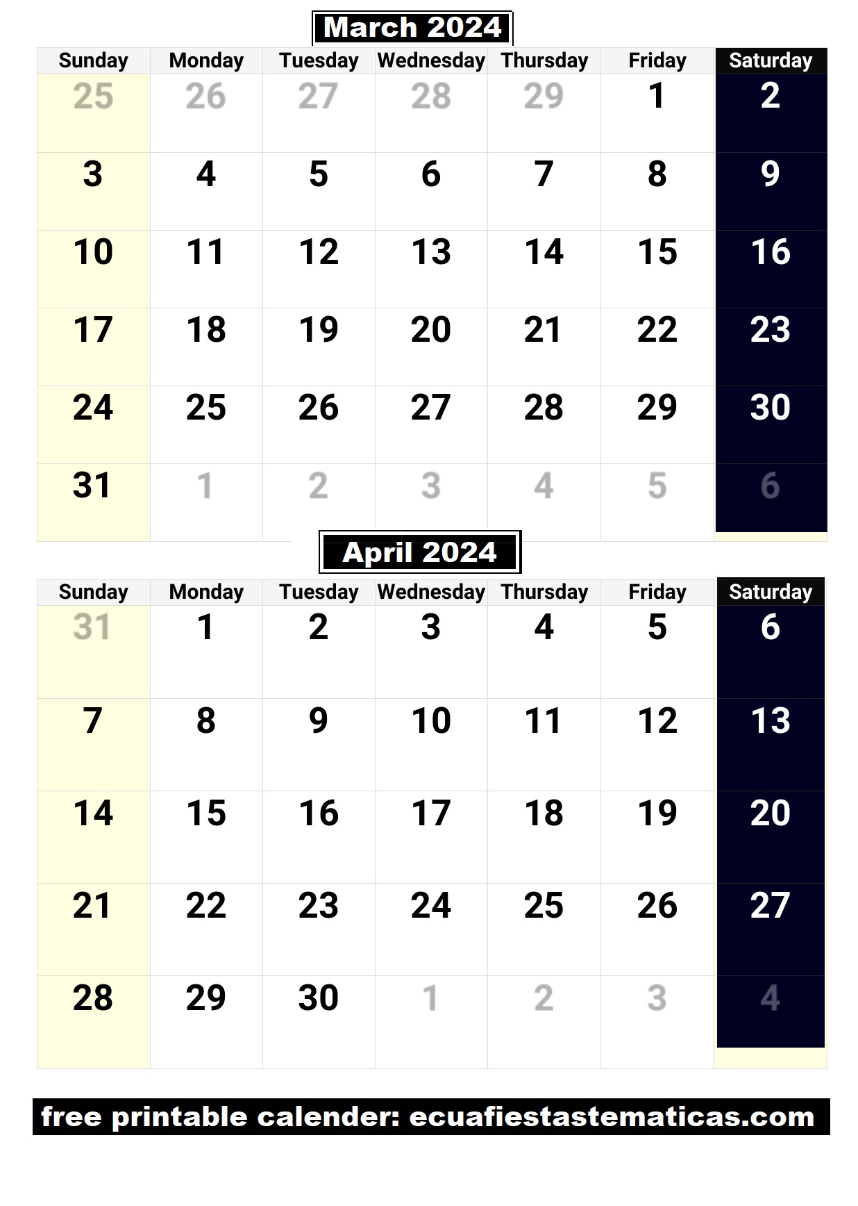 Free March and April 2024 printable