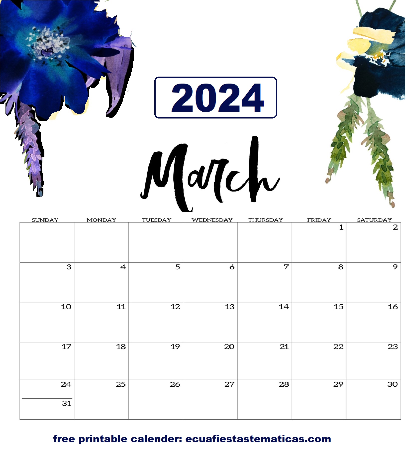 Printable Cute March Calendar 2024
