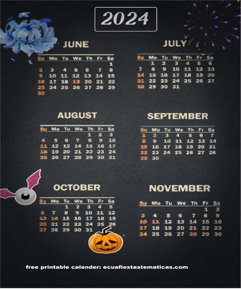 Printable calendar June to November 2024 Template